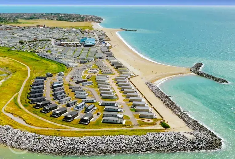 Aerial of the holiday park and coast