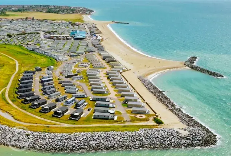 Aerial of the holiday park and coast