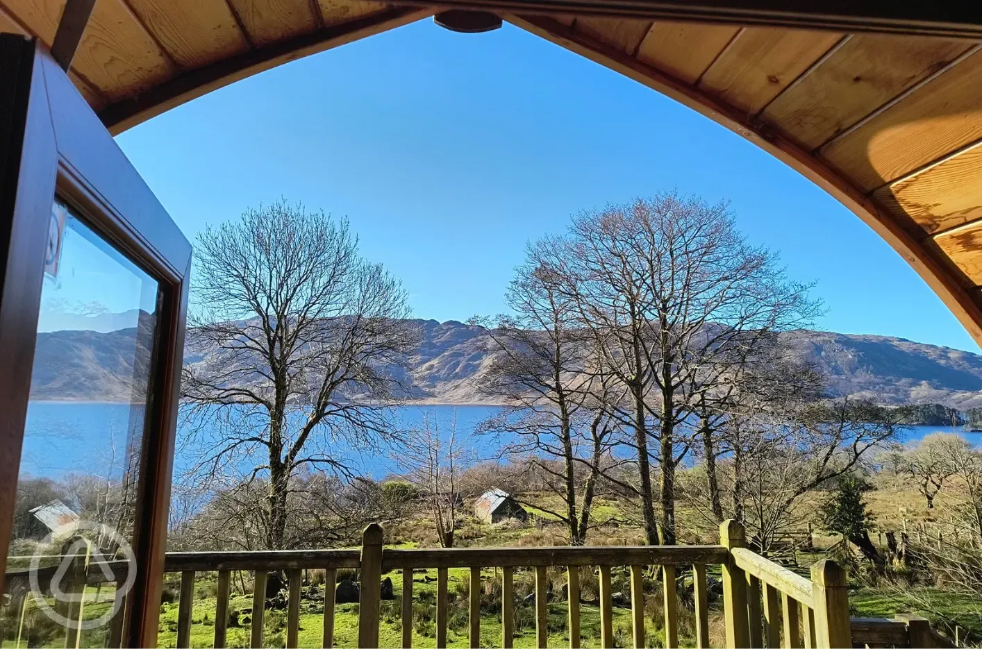 Wee Lodge glamping pod decking and views of Loch Morar