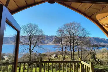 Wee Lodge glamping pod decking and views of Loch Morar