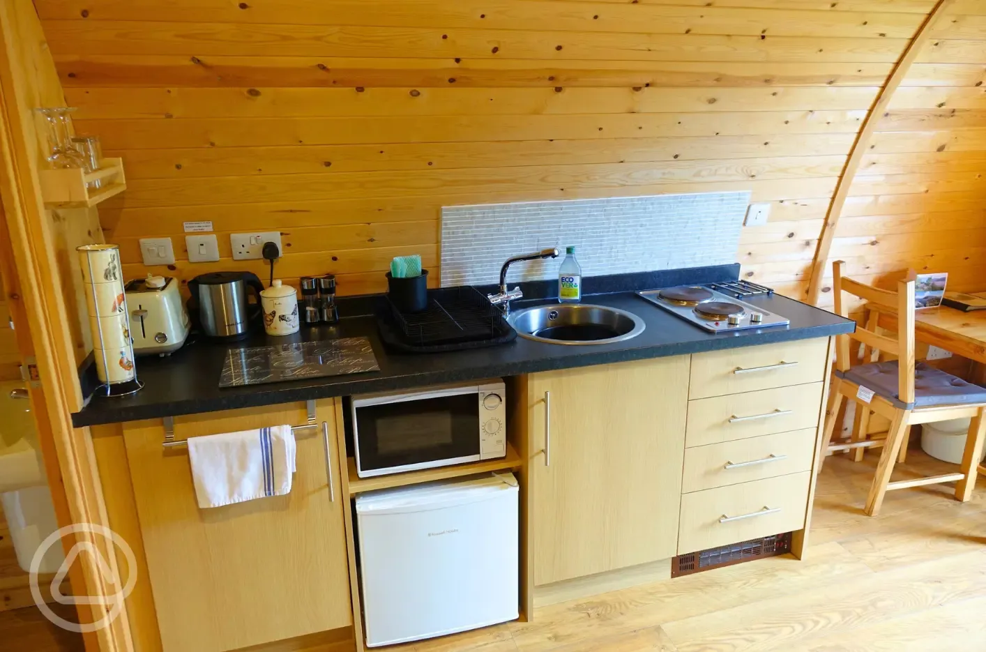 Wee Lodge glamping pod kitchen