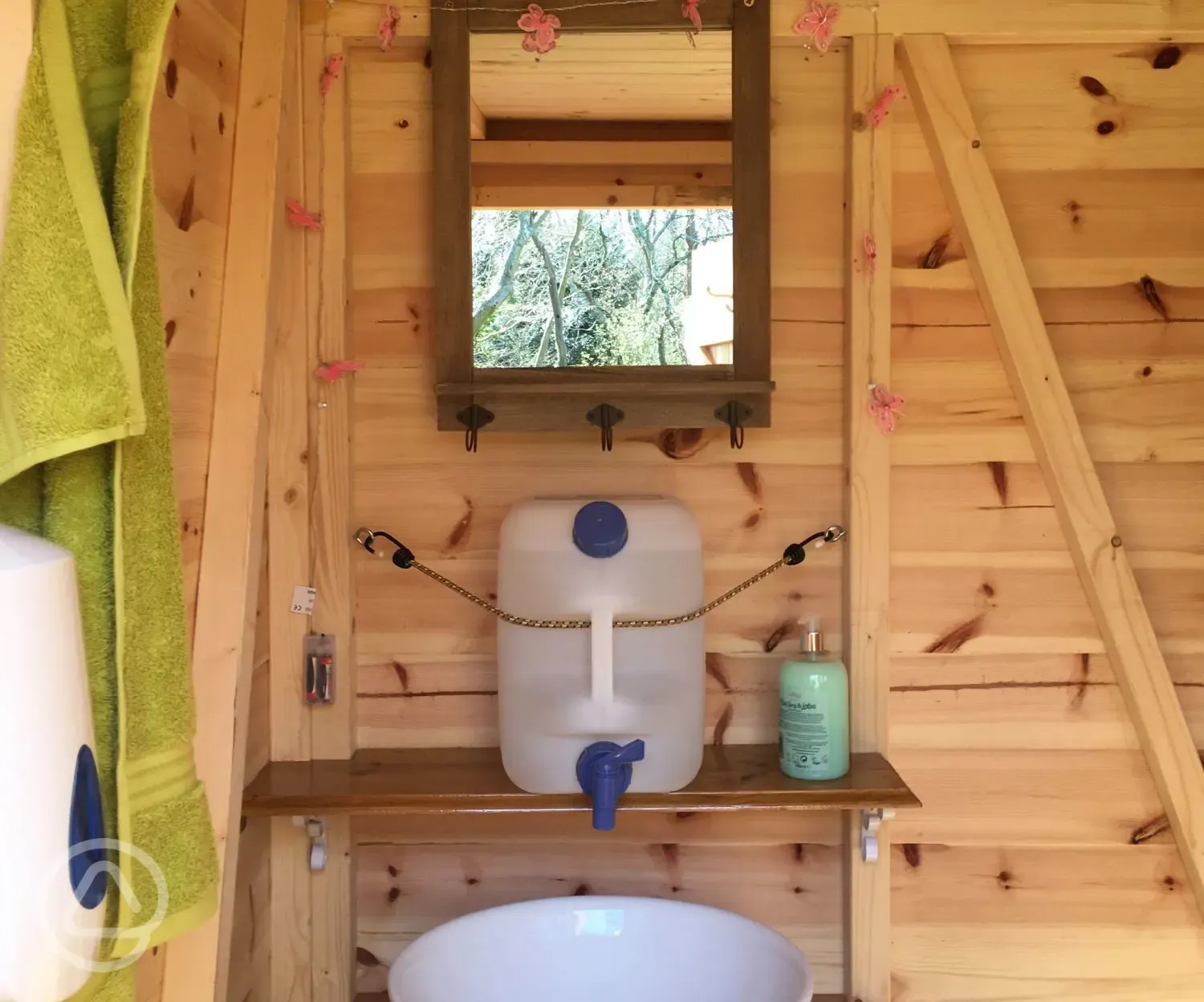 Sink in shepherds hut compost toilet