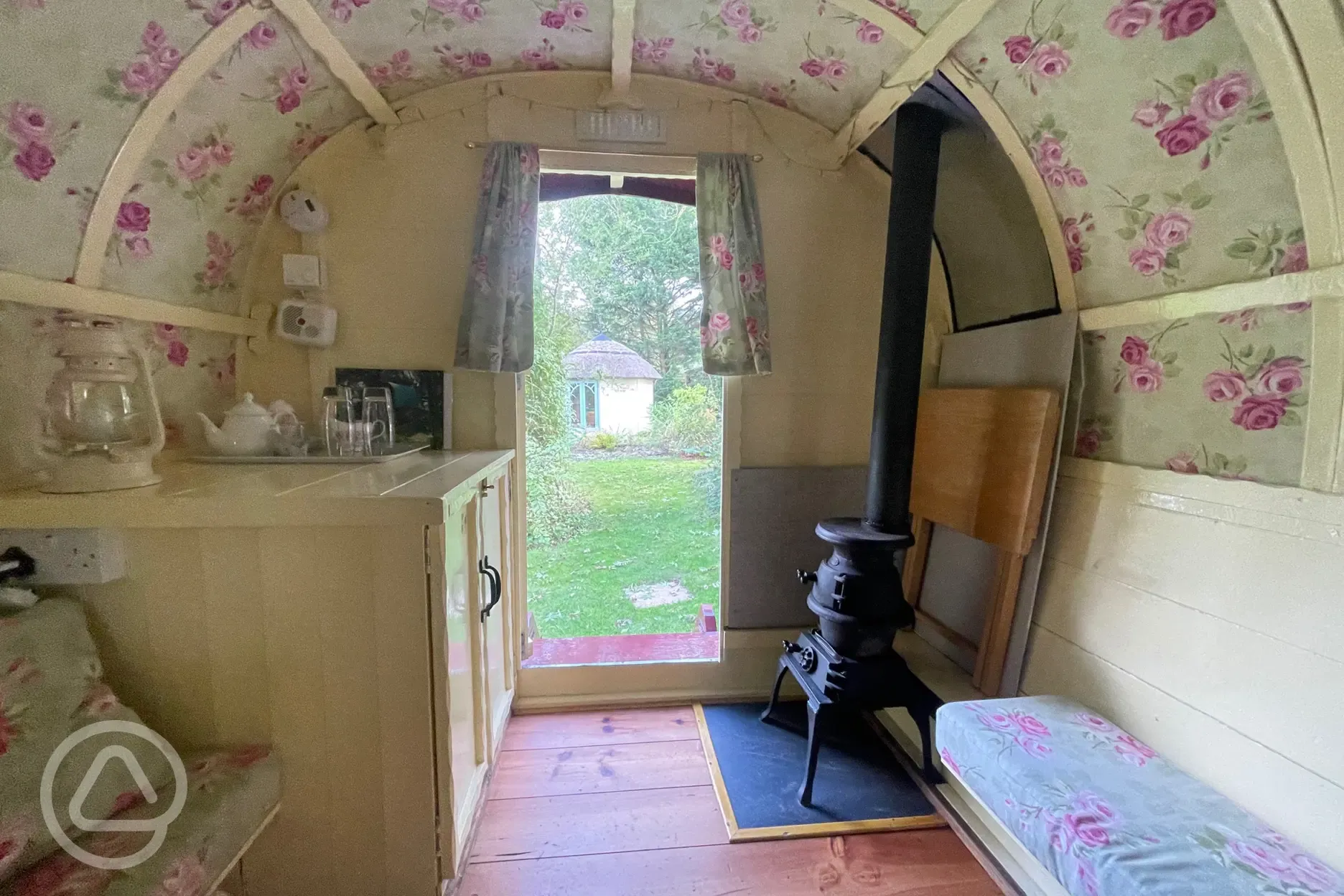 Gypsy van with bench seat, wood burner and cupboard
