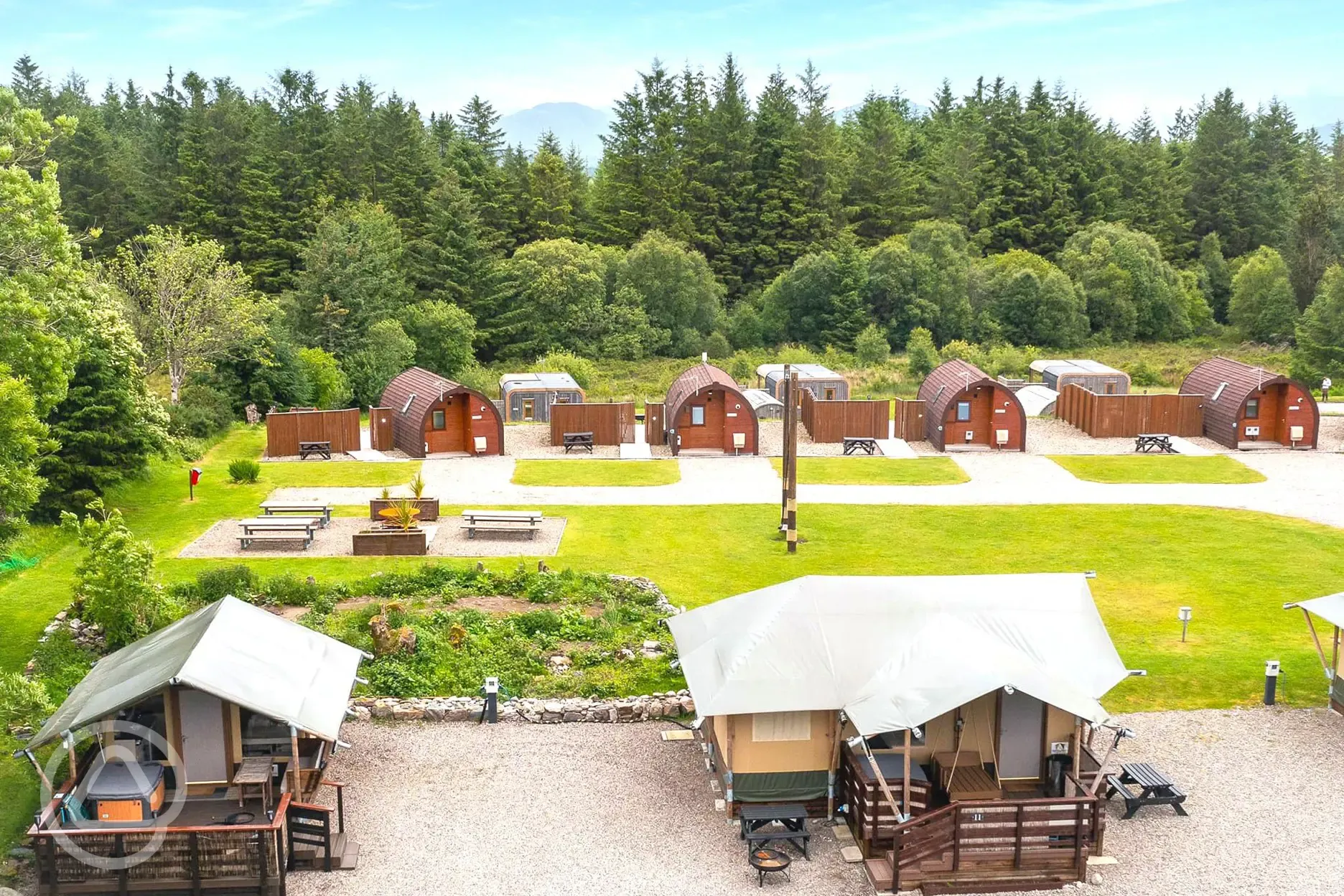 Aerial of the glamping area