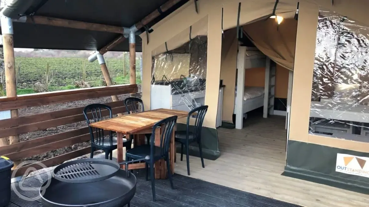 Safari tent outdoor decking area
