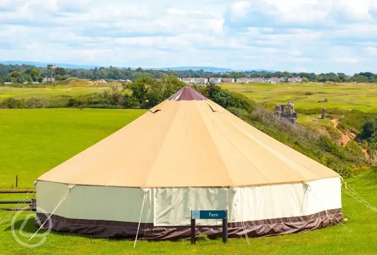 Bell tent with countryside views