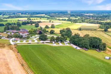 Aerial of Welltrough Hall Farm with countryside surroundings