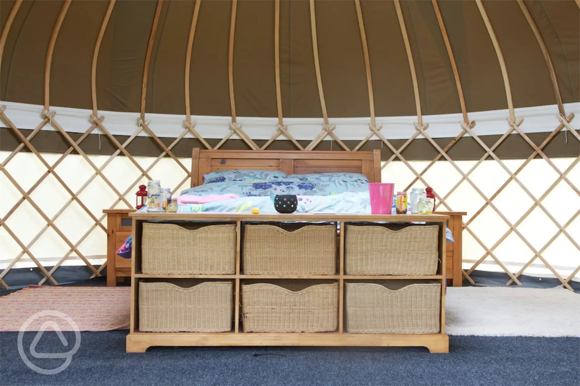 Typical Yurt interior with king size bed