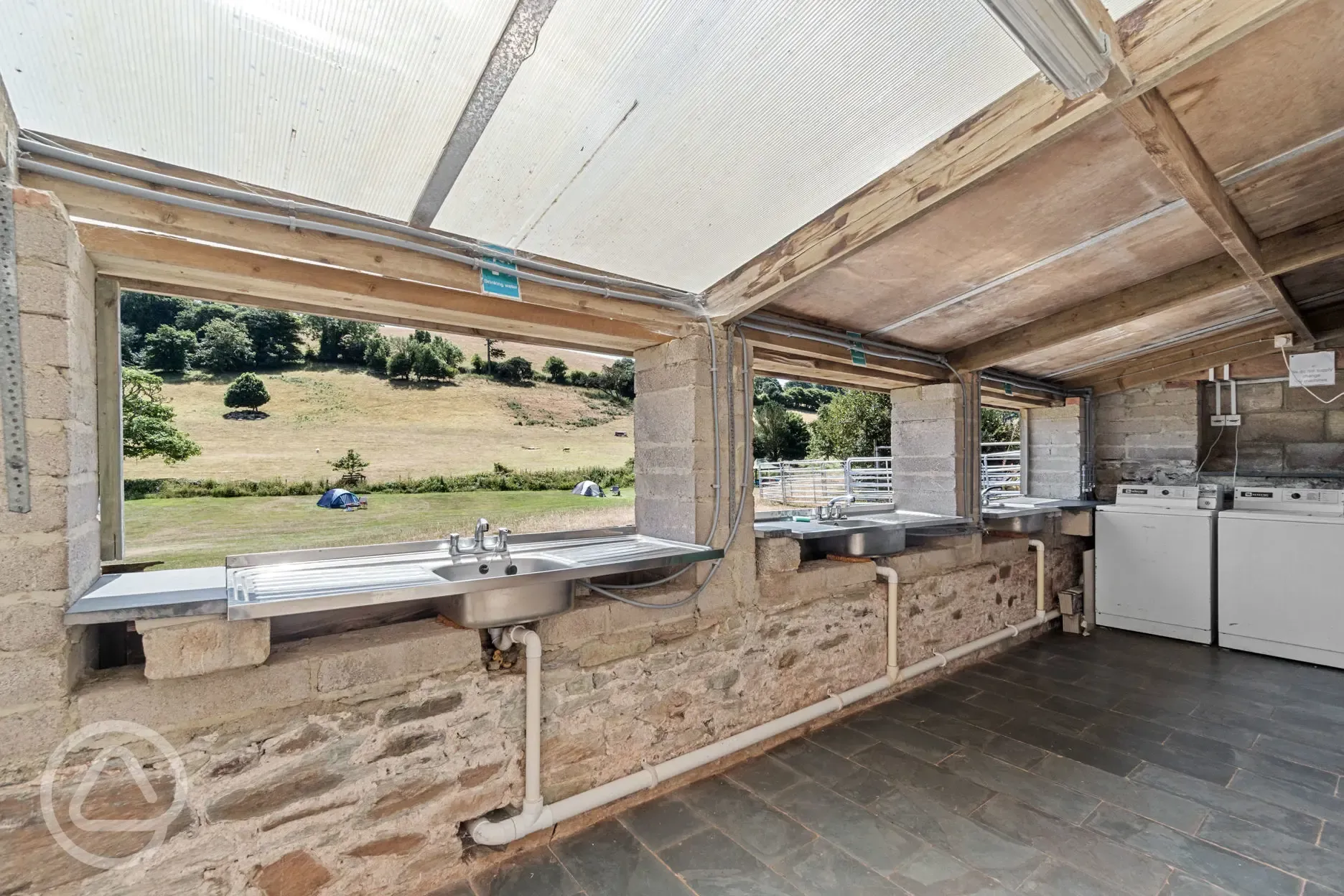 Washing up area with views of the camping field