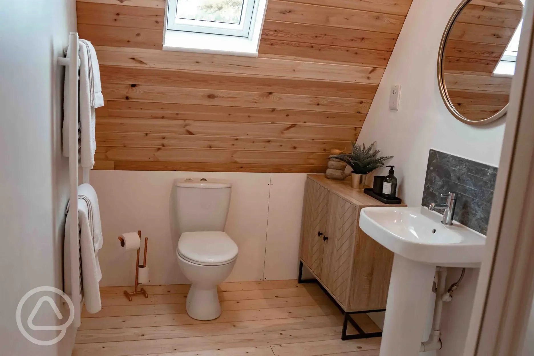  Large family-size shower room in the A-frame with heated towel rail