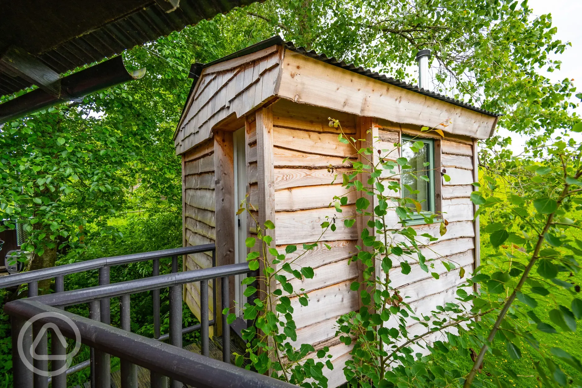 Wee Tree Howf Treehouse private shower and compost toilet in adjacent cabin