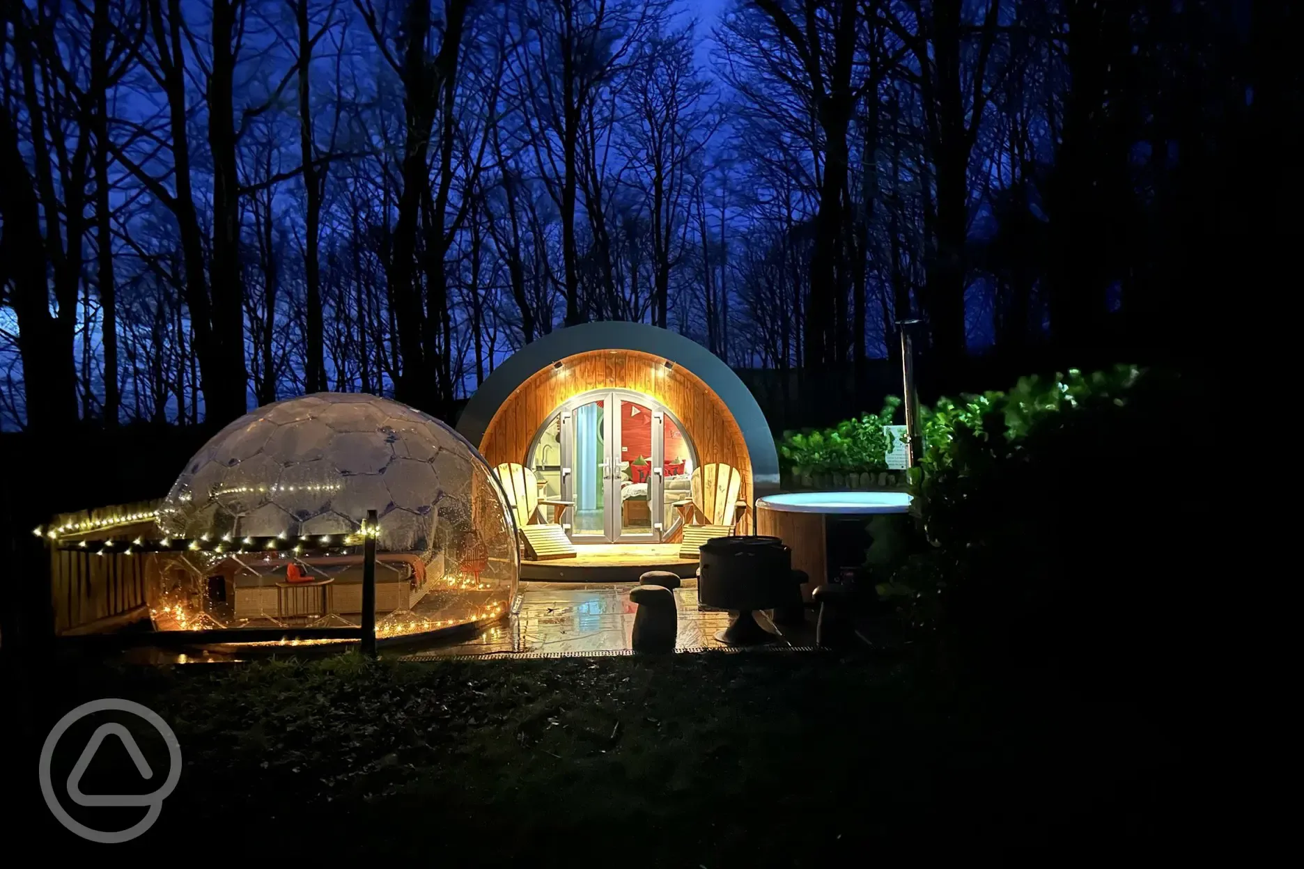 Luxury timber pod with geodome
