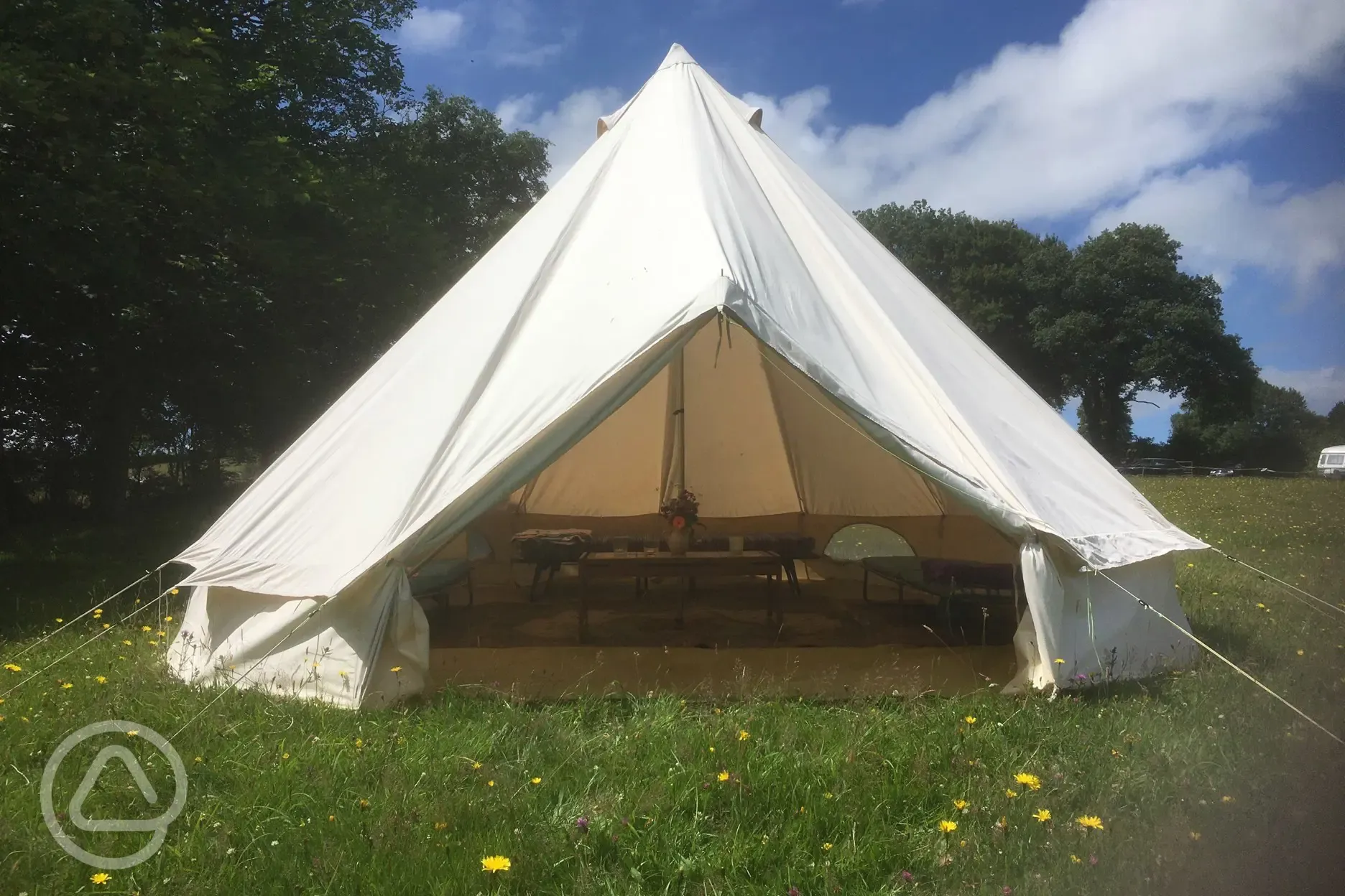 Cosy bell tents are available for hire