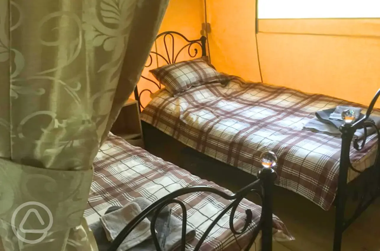 Safari tent twin bedroom