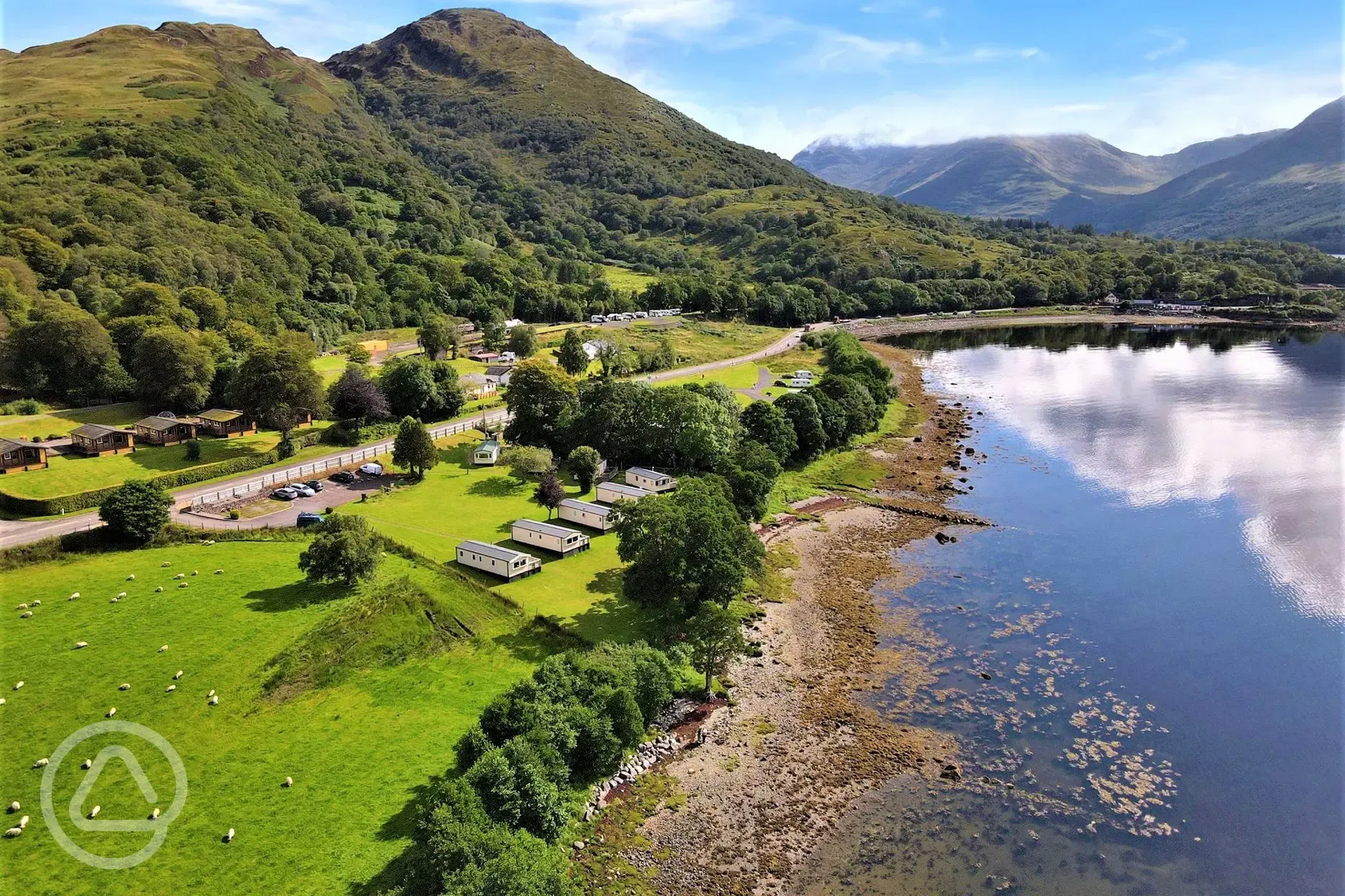 Aerial of the campsite and Loch Creran