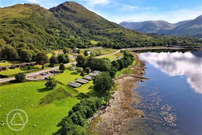 Aerial of the campsite and Loch Creran