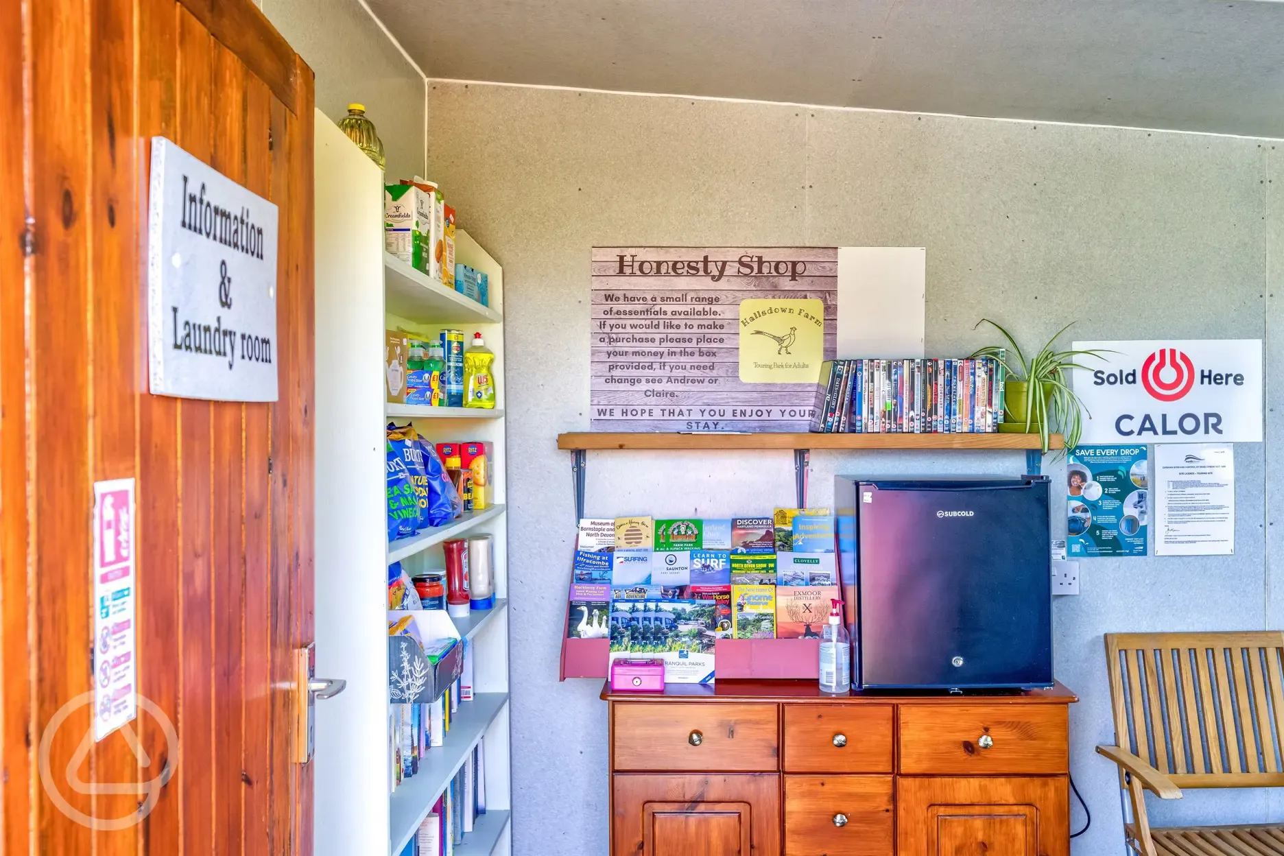 Information and honesty shop section inside the laundry room