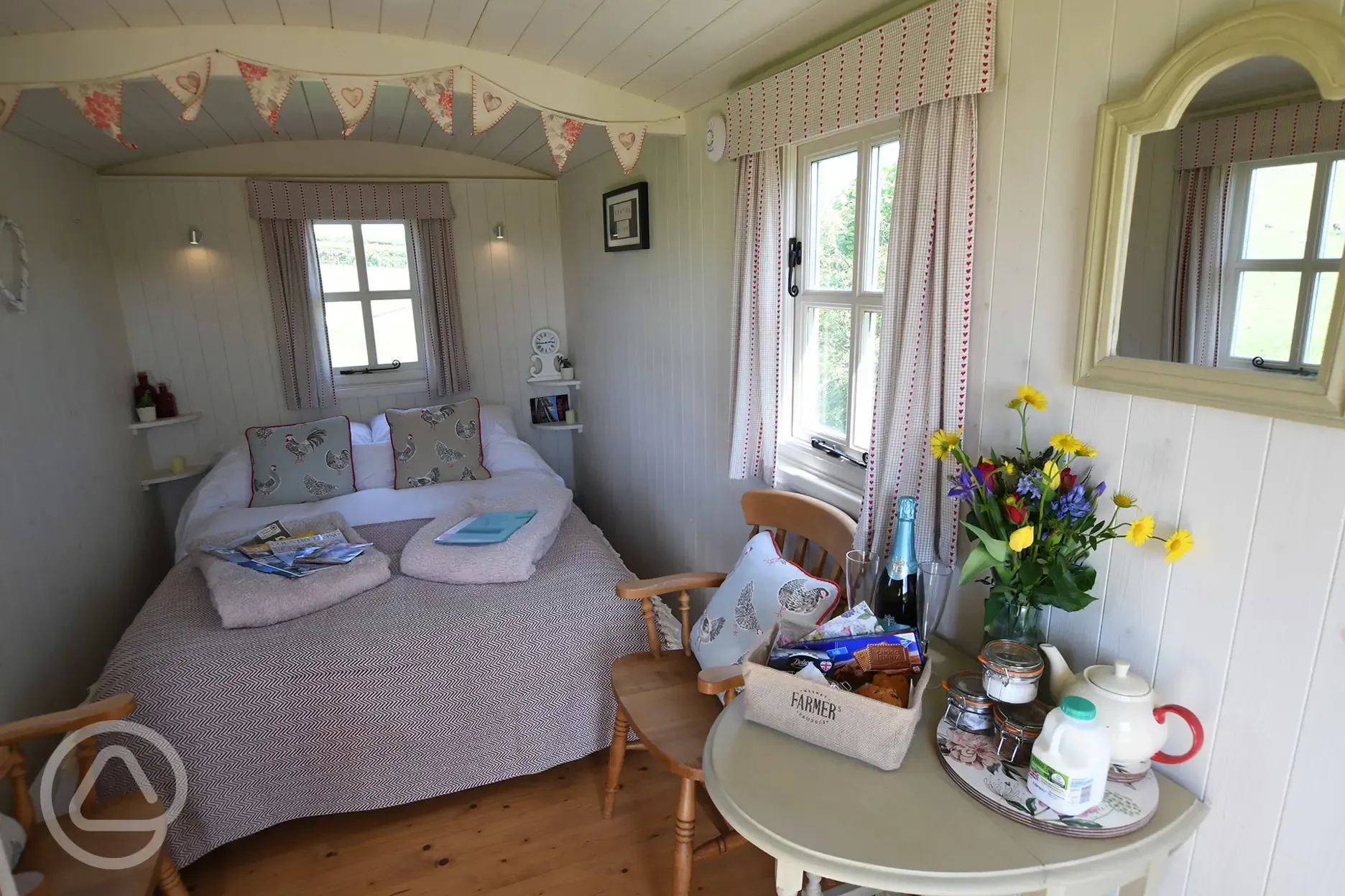 Benton View shepherd's hut interior and welcome pack