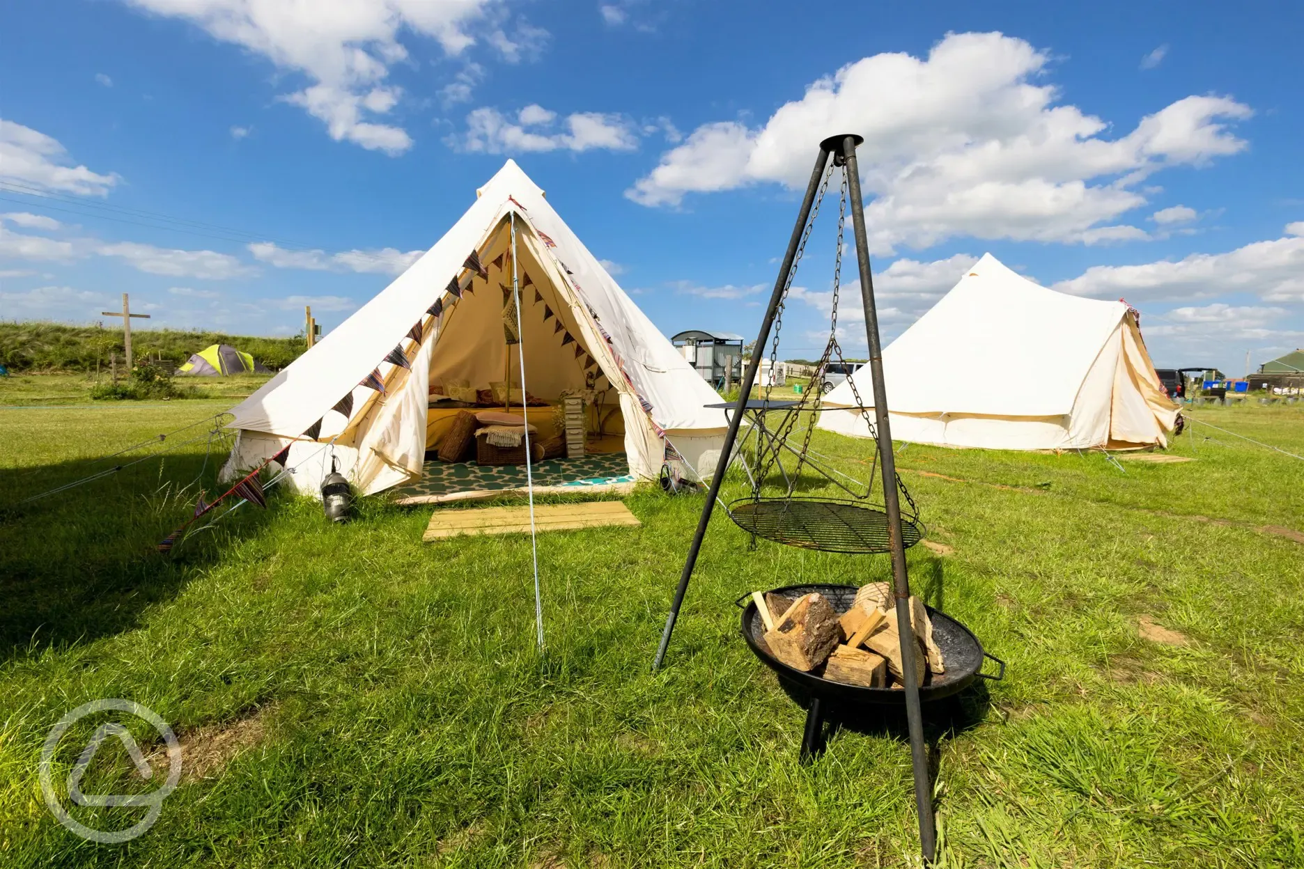 Fully equipped Glamping Bell tent with fire pit by the beach
