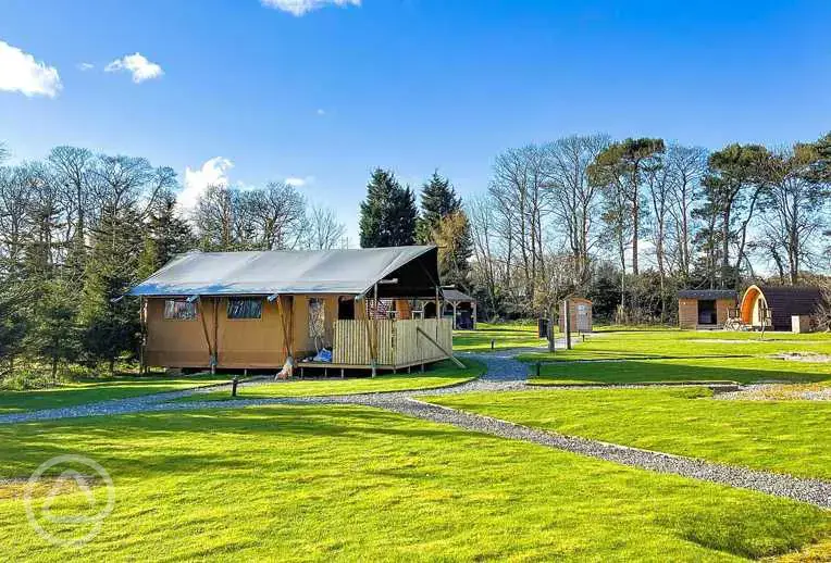 Safari tent with hot tub