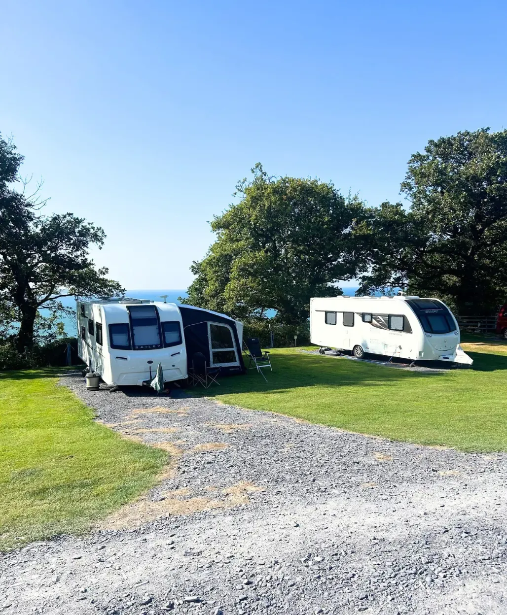 Electric gravel pitches with awning space