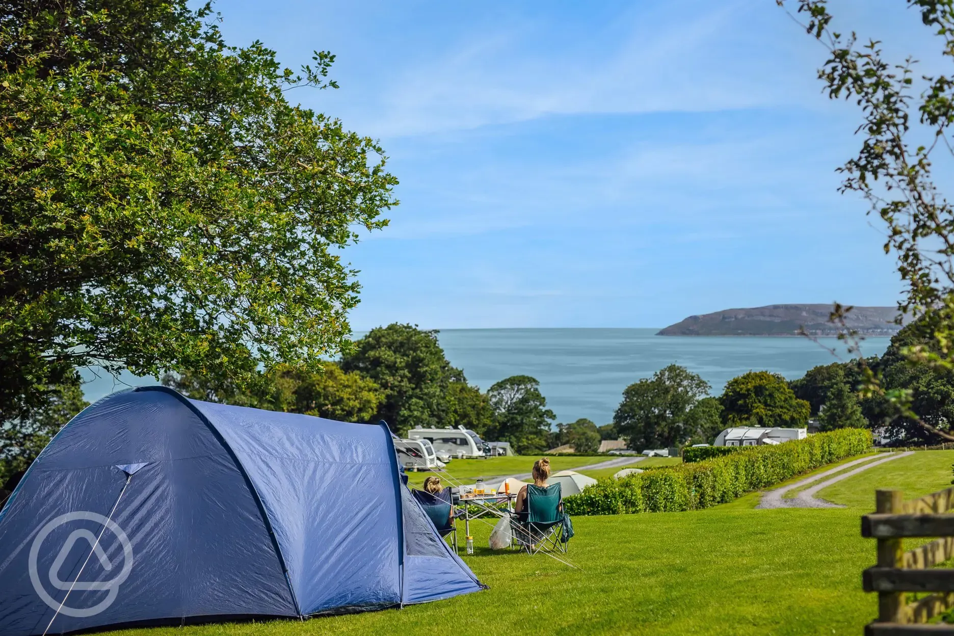 Non electric grass pitches for tents and small campervans with sea views