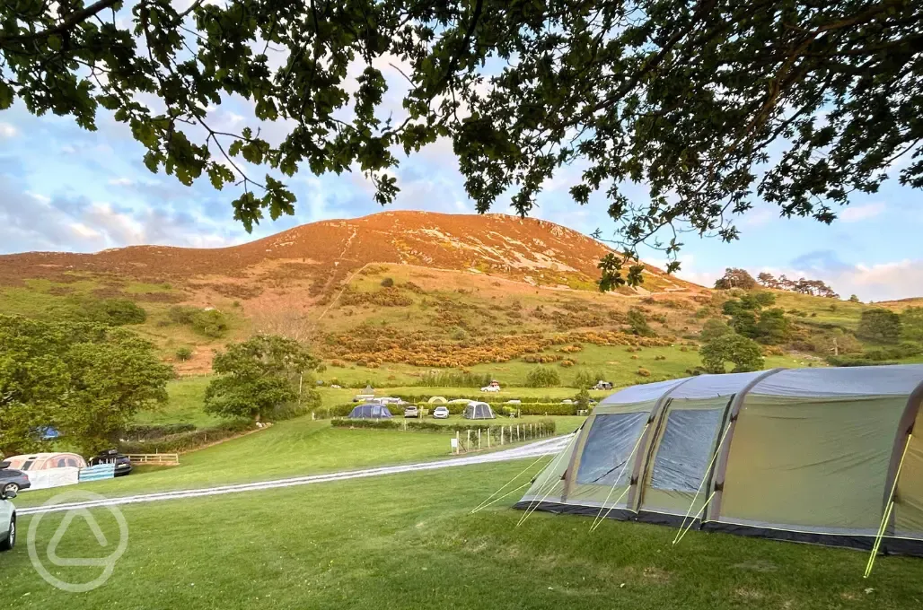Non electric grass pitches with mountain views