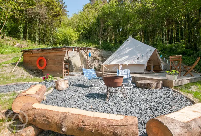 Bluebell bell tent with an outdoor kitchen and fire pit