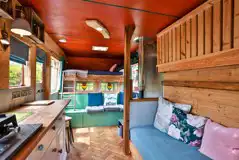 Betty the horsebox with a kitchen, double bed, and a set of bunk beds Betty the horsebox with a kitchen, double bed, and a set of bunk beds