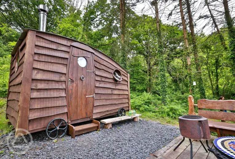 Cosy woodland cabin in the woods with fire pit and seating (dog friendly)