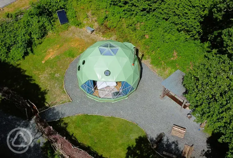 Overview of the 7m Glamping Dome - Derwen (dog friendly)