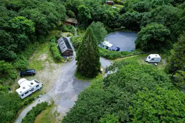 Aerial view of the touring pitches at Nyth Robin