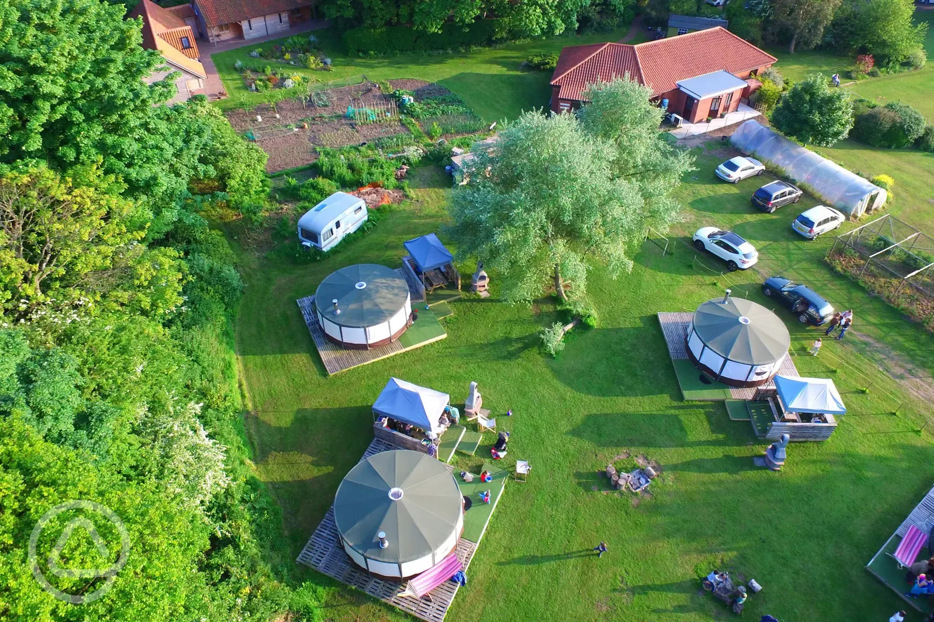 The glamping site and indoor swimming pool