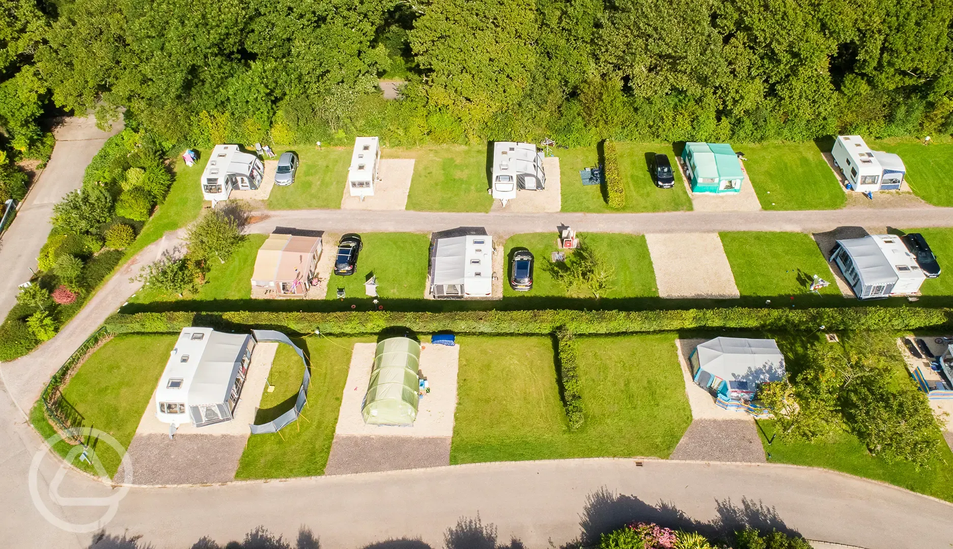 Aerial of the electric hardstanding pitches at Monkton Wyld Holiday Park