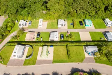 Aerial of the electric hardstanding pitches at Monkton Wyld Holiday Park