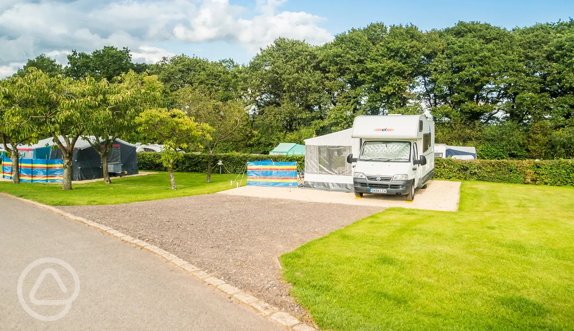 Electric hardstanding pitches measuring 8m by 6m with 16 amp electric