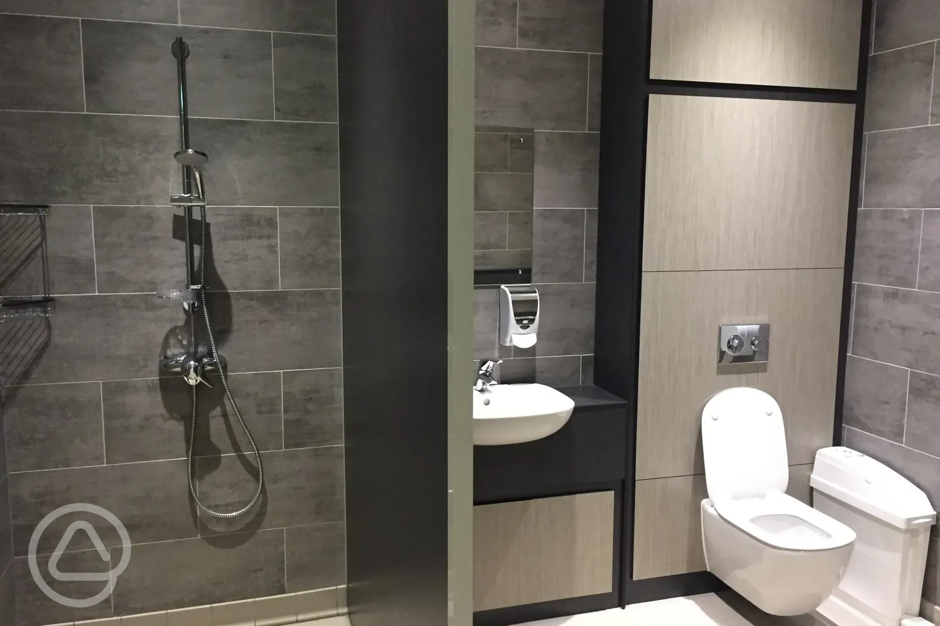 Toilet, shower and sink