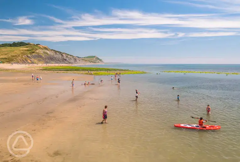 The sandy beach at Charmouth, a ten minute drive away