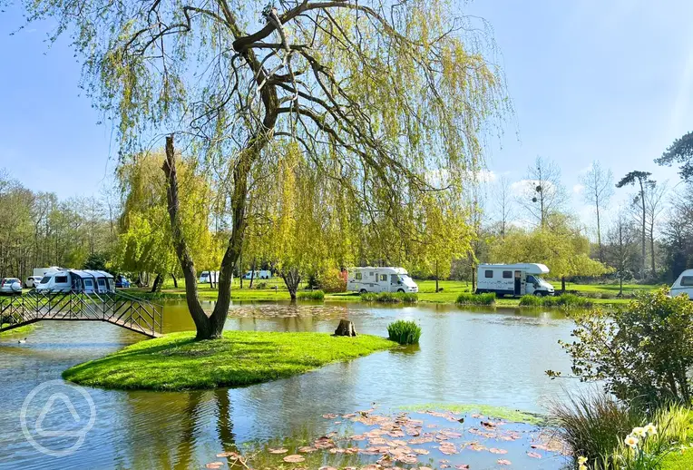 Waterside pitches at Everglades Caravan Park and Fishing Lodges