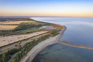 Aerial view of the campsite and coast