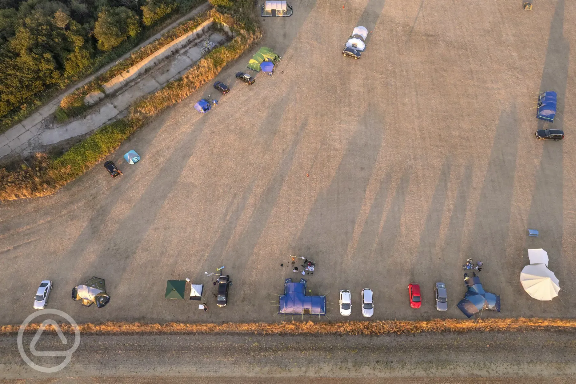 Aerial view of the non electric grass tent pitches