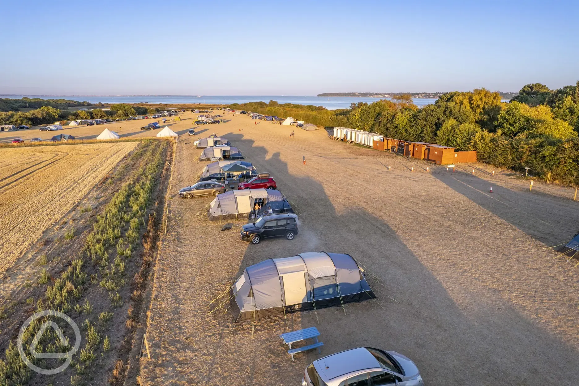 Aerial view of the non electric grass tent pitches