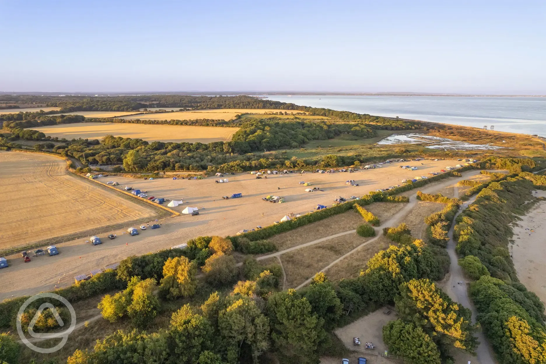 Aerial view of the campsite and coast