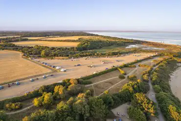 Aerial view of the campsite and coast