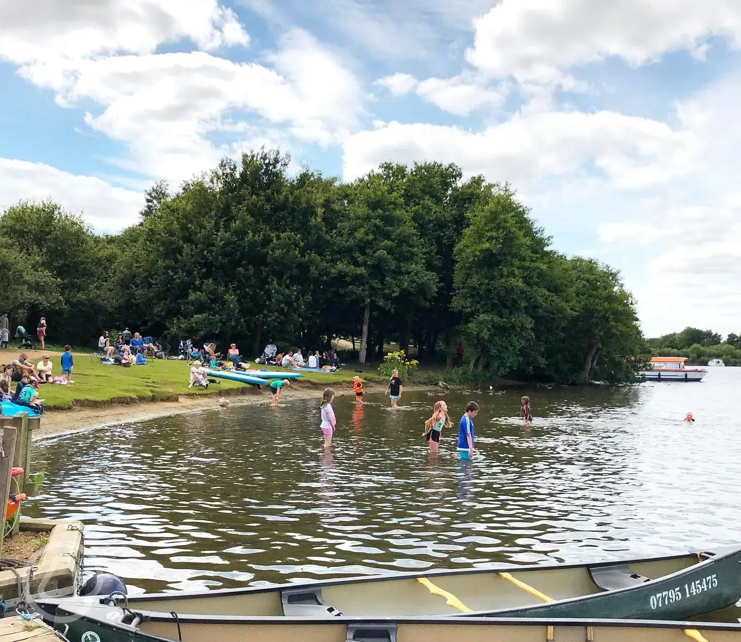 Swimming and canoeing in the water