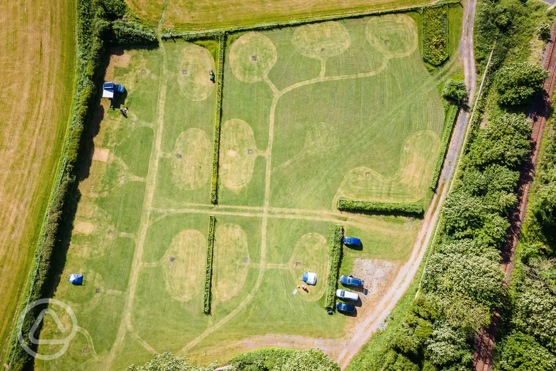 Bird's eye view of the non electric grass pitches