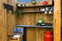 Sand top shepherd's hut kitchen area