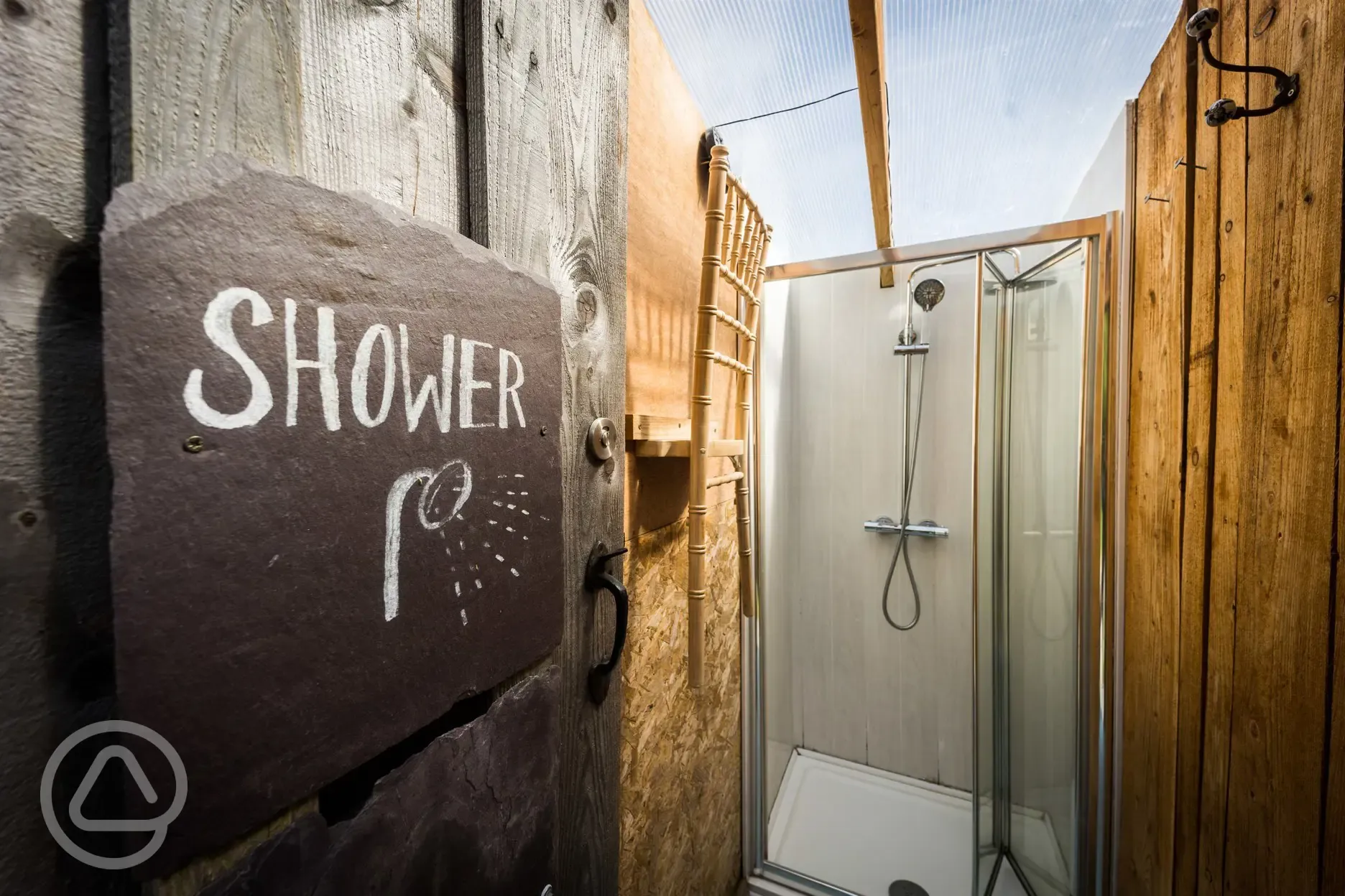 Glamping field shower