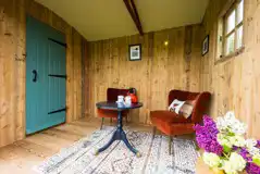 Sand top shepherd's hut interior