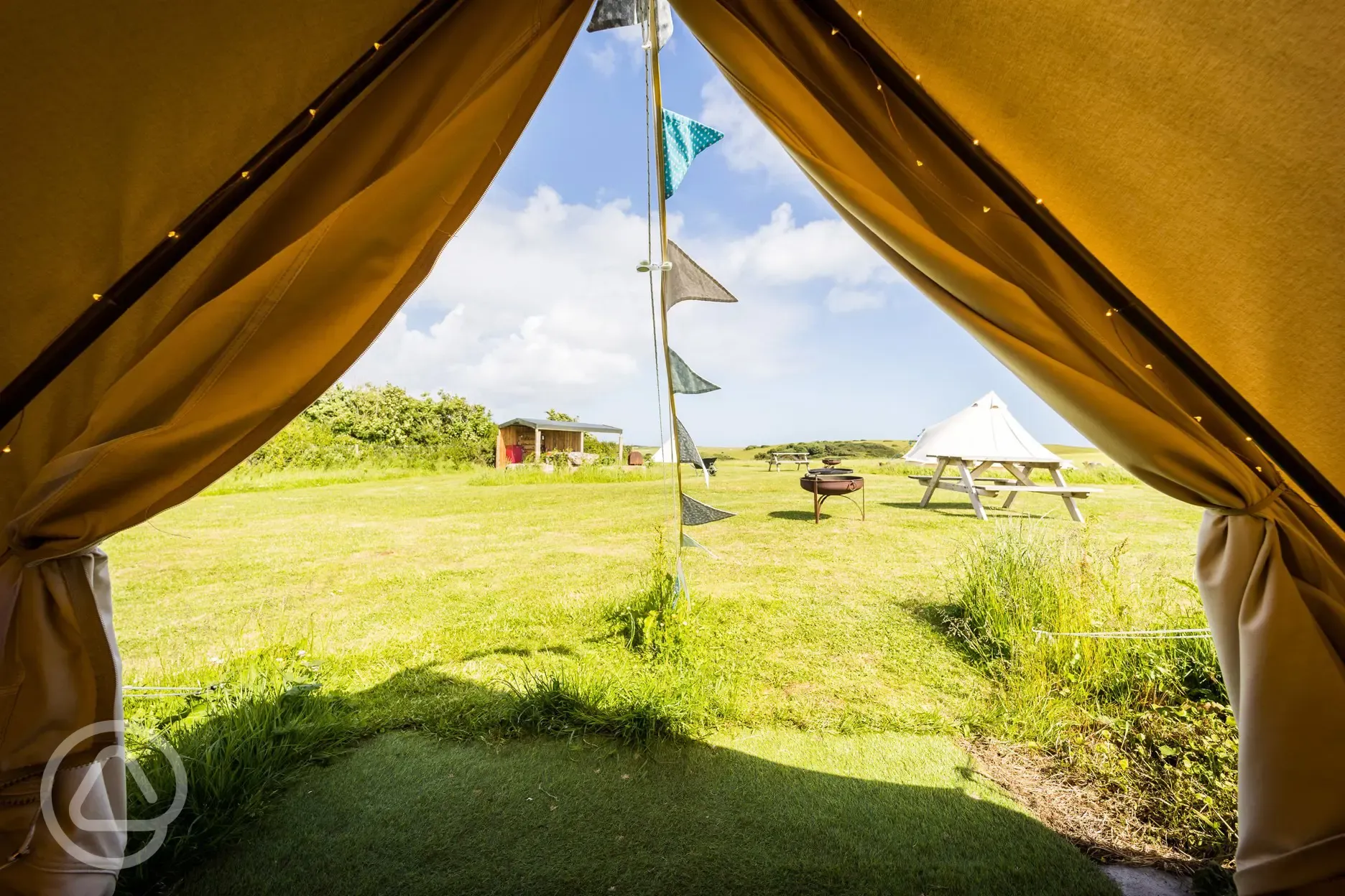 View out of one of the bell tents